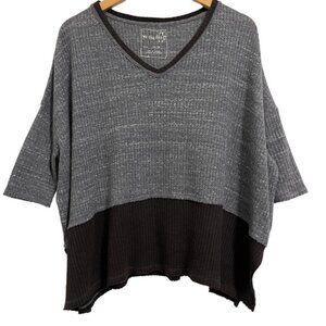 Free People Waffle V Neck Gray Colorblock Oversized Boxy Top Size XS